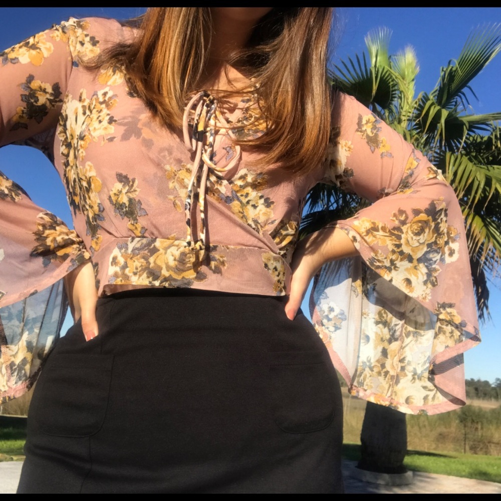 Polly & Esther Mesh Bell Sleeve Top